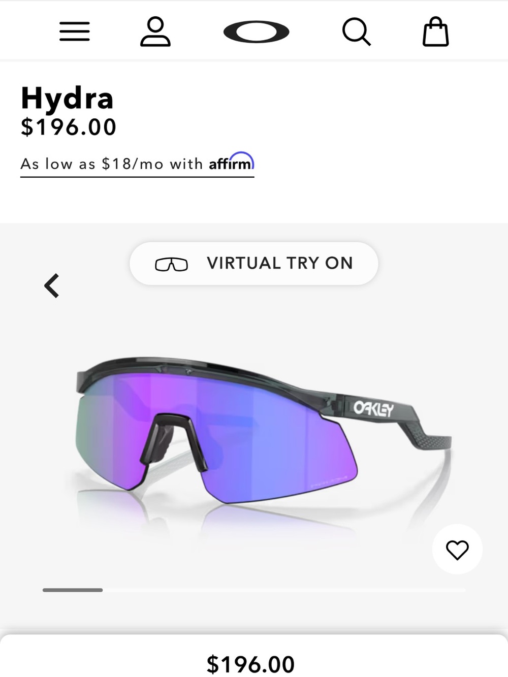 Oakley Hydra Shield Sunglasses in Black with Violet-Blue Iridium Lens